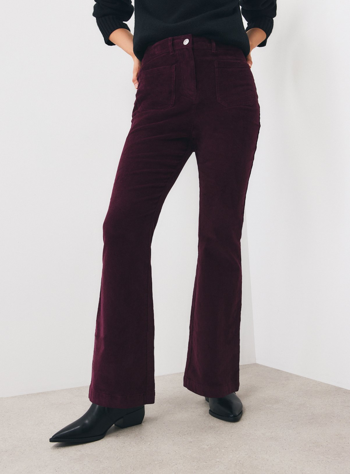 Dark Red Patch Pocket Flare Cord Trousers 22 - Image 1 thumbnail